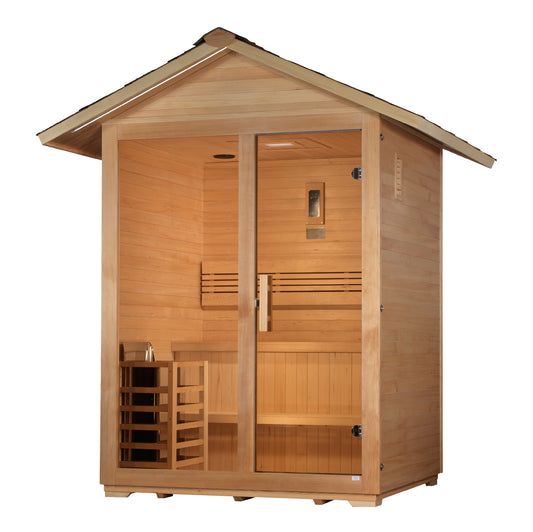 Hybrid Outdoor / Classic Series (Traditional Stove) GDI‐8103‐01 Arlberg Outdoor Sauna – Canadian Hemlock, Harvia 8 kW Stove