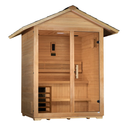 Hybrid Outdoor / Classic Series (Traditional Stove) GDI‐8103‐01 Arlberg Outdoor Sauna – Canadian Hemlock, Harvia 8 kW Stove