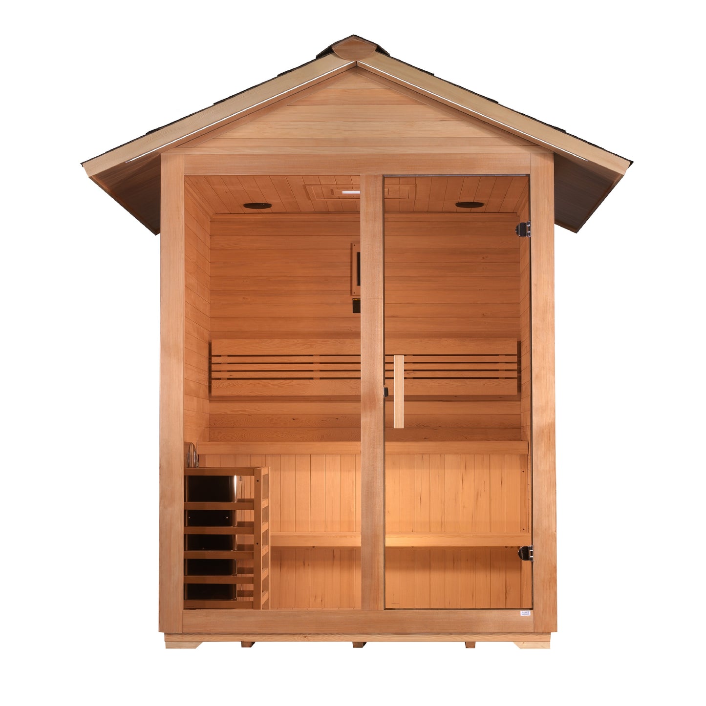 Hybrid Outdoor / Classic Series (Traditional Stove) GDI‐8103‐01 Arlberg Outdoor Sauna – Canadian Hemlock, Harvia 8 kW Stove